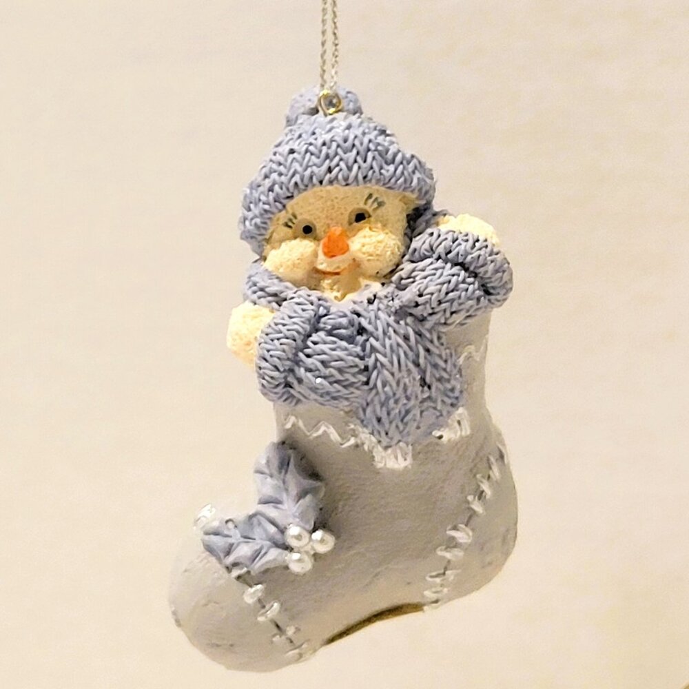 Snow Buddies Ornament - Buddy in Stocking - 1999 Encore Group Snowman Scarf Hat